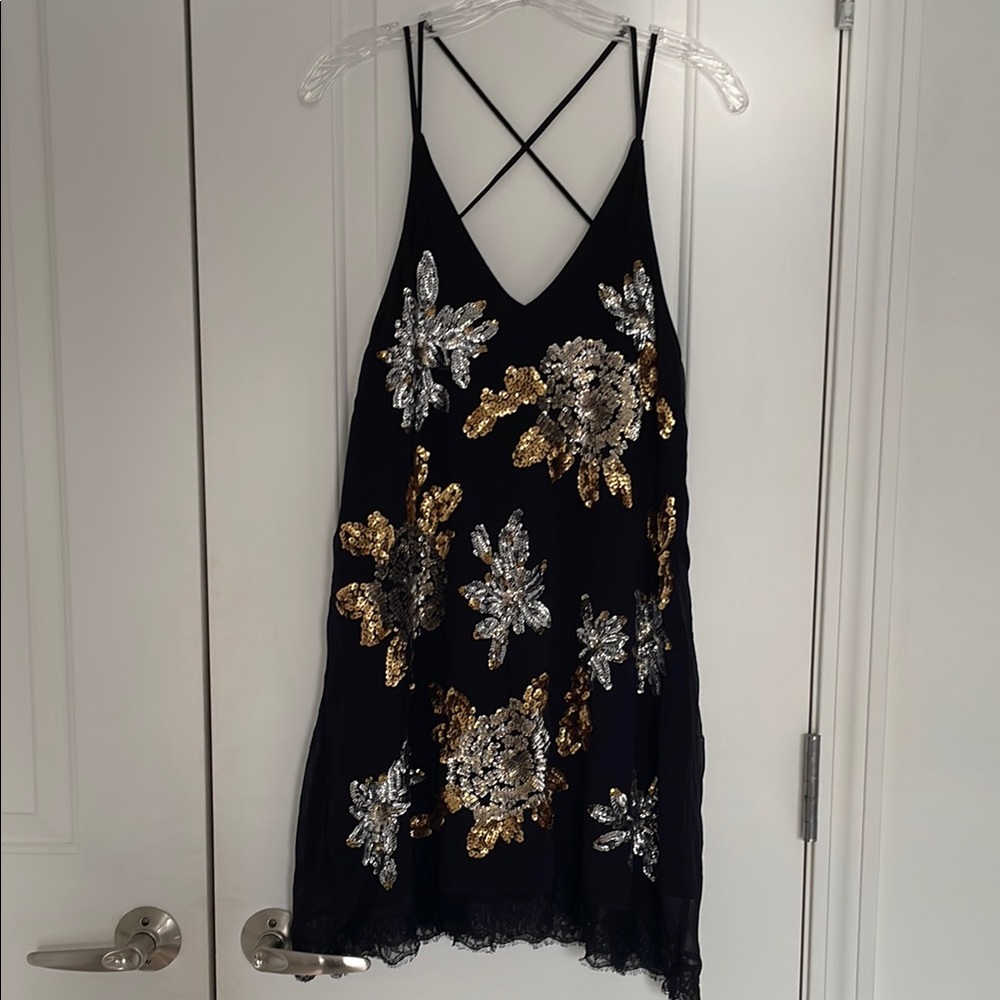 Free People Dress with Gold and Silver Sequin Floral Design